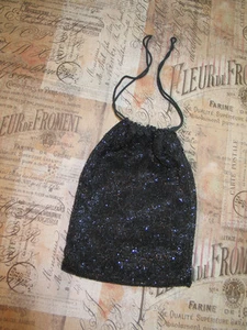 Antique Victorian German Glass Bead Miser Purse Black/graphite 1800's Drawstring - Picture 1 of 9