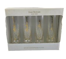 Isaac Mizrahi Stemless Glass Champagne Flutes Gold Metallic Set Bride Bridesmaid