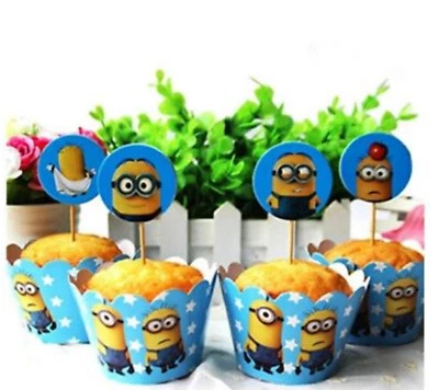 12 Set 24 Pcs Despicable Me Minion Cupcake Topper Girl Boy BabyShower Birthday - Image 1 of 4