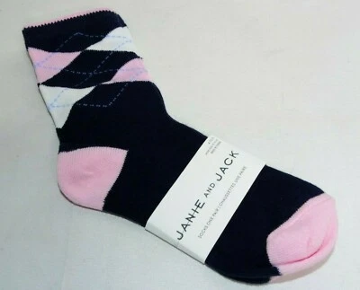 Janie and Jack 4-5 Girls One Pair Pastel and Navy Argyle Socks - Image 1 of 3