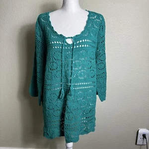 Dress Barn Women's Sweater Teal Tassels 3/4 Sleeves Size 2X - Picture 1 of 7