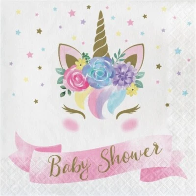 Unicorn Baby Shower Lunch Paper Napkins 16 Pack Floral Unicorn Decoration - Image 1 of 2