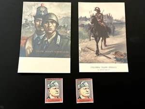Juego de postales de propaganda italiana Segunda Guerra Mundial + etiqueta de sello de viñeta Mussolini REPRO - Imagen 1 de 4