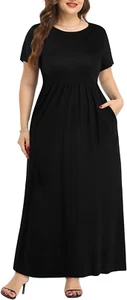 Women'S plus Size Short Sleeve Maxi round Neck Casual Long Dress - Picture 1 of 12