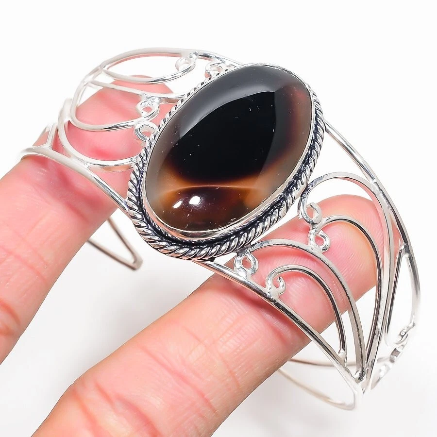 Brazalete ajustable de plata de ley 925 con piedras preciosas de ágata natural Montana Foto 1 de 1