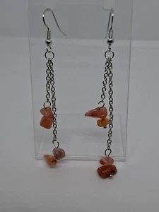 Handmade With Purpose, Long Dangle earrings 5 cms Carnelian GemStone Chips. - Picture 1 of 1