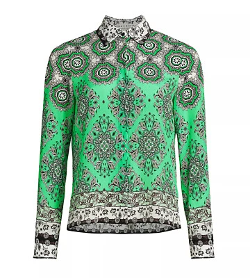 Alice + Olivia Willa Mandala Blouse Top Silk Green Jade Floral Paisley Romance M - Image 1 of 4