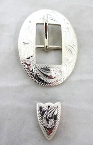 Center Bar Sterling Silver Overlay Buckle 2 Piece Set Hansen Western Gear Horse - Picture 1 of 1