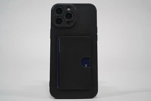 Black Silicone iPhone 13 ProMax Case with Card Holder - Picture 1 of 3