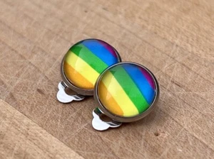 Minimalist Rainbow Pride Flag Clip On Earrings - Picture 1 of 9