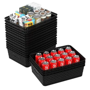 18 Packs Plastic Storage Baskets Woven Organizer Bins for Closet Cabinet Shelves - Picture 1 of 8