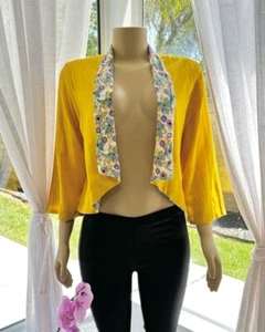 Yellow Open Front Cardigan Size M Medium Floral Lining Eco Friendly Bronz Draped - Picture 1 of 10