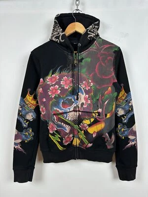 Sudadera con capucha negra desteñida con estrás Ed Hardy vintage para mujer talla M? Foto 1 de 4