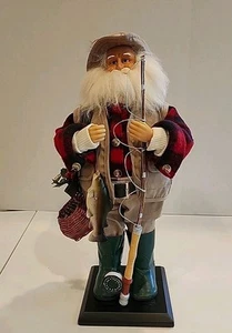 Weihnachtsmann Weihnachten Großvater Fischer Dekor 17" Gone Fishing Figur Ständer - Bild 1 von 5