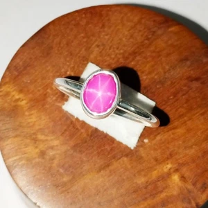 Anello Zaffiro Stella Rosa Argento Sterling 925 Anello Stella Lindy Zaffiro Creato in Laboratorio - Foto 1 di 5