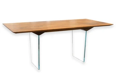 John Ford Custom Made Contemporary Modern Glass Base Slab Wood Desk - Image 1 of 4