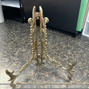 Vintage Ornate Brass Folding Plate Holder Stand Easel Decorative 5” Tall 5” Wide - Picture 1 of 5