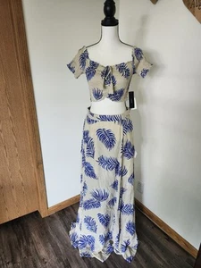 NWT Lulu's Tropical Palm Print Crop Top Shirt And Maxi Skirt Set - Picture 1 of 6