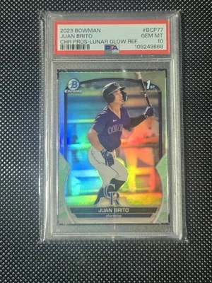 PSA 10 JUAN BRITO 2023 Bowman Chrome Prospects Lunar Glow Refractor #BCP-77  - Image 1 of 2
