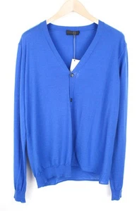 RICHMOND Men's Cardigan IT50 Blue Fitted Sweater Virgin Wool Tight-Knitted - Picture 1 of 8
