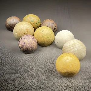 Lote De Colección De 9 Canicas Antiguas De Arcilla Y Piedra - Tamaños Mixtos Principios De 1900 - Imagen 1 de 6