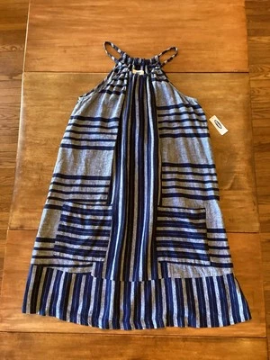 OLD NAVY & White Shift Dress Sleeveless Halter Nautical Preppy Pockets Medium - Image 1 of 4
