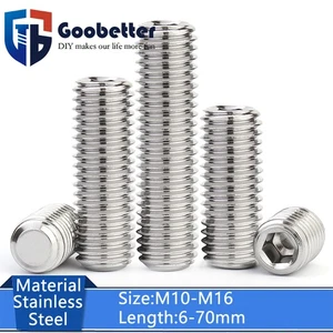 M10-M16 Flat Point Grub Screws Socket Set Screw A2 Stainless Steel Length 6–70mm - Picture 1 of 60