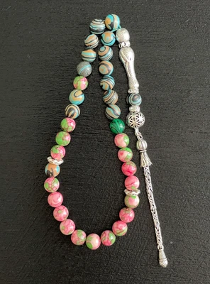 Natural Stone Islamic Prayer Beads, 33 Beads Tasbih, Subha, Muslim Gift - Image 1 of 4