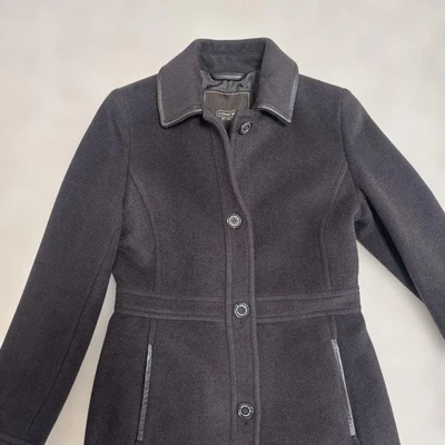 Abrigo de Lana Coach Marrón Oscuro, Forro Camuflaje, Tubería de Cuero, Usado Foto 1 de 4