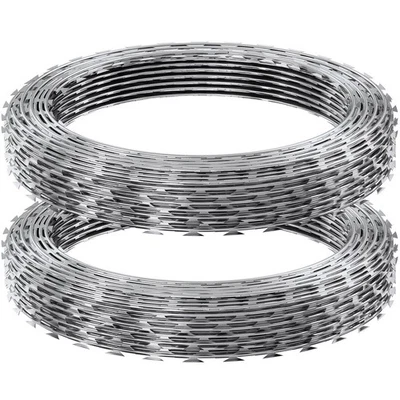 98ft Barbed Razor Wire Fence 2Rolls Galvanized Security Ribbon - Image 1 of 4
