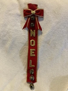 Vintage MCM Navidad Terciopelo Rojo NOEL Puerta Colgante Pared Tintineo Campanas Hecho en Japón - Imagen 1 de 14