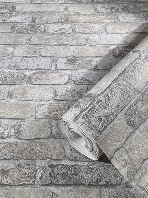 carta da parati 3D grigio mattone effetto pietra motivo rustico per camera qfhX - Immagine 1 di 4