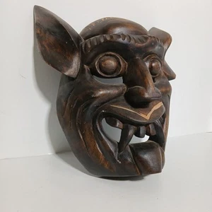 Vintage Mexikanische Volkskunst Handgeschnitzte Holz Kopf Wandmaske - Bild 1 von 9