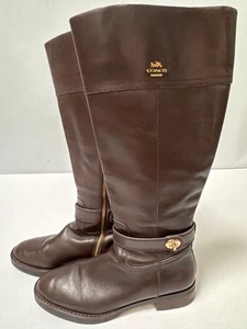 Coach Eva Extended Calf Womens Brown Leather Riding Boots Size 8B - Picture 1 of 14