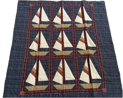 Sail Boat  Hand QuiltedThrow/Wall Hangng Quilt 100%  Cotton 44”X 45” by Choices - Image 1 of 4