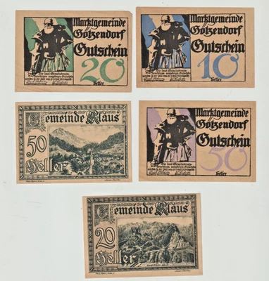 1920 Austria Inflation NOTGELD Collection of 5 different,  ,Very Fine Condition - Image 1 of 2