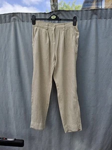Next Chambray Beige Linen Blend Tapered Leg Trousers UK 8 L25 Petite VGC - Picture 1 of 3