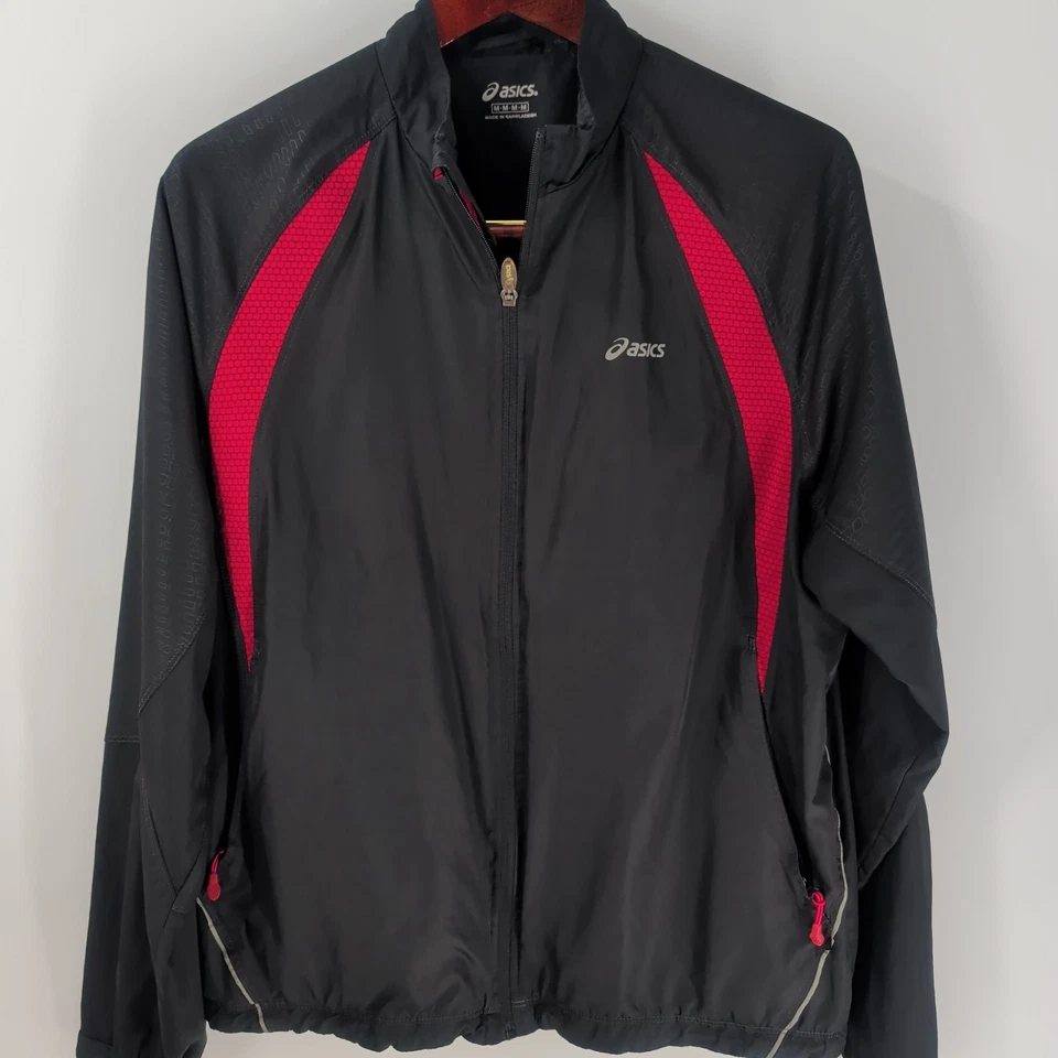 Chaqueta cortavientos Asics ligera con cremallera completa bolsillos con cremallera negra roja talla M Foto 1 de 4