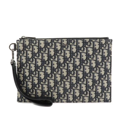 Bolso sin asas Christian Dior de lona oblicua bolsa azul marino auténtico usado envío gratuito Foto 1 de 4