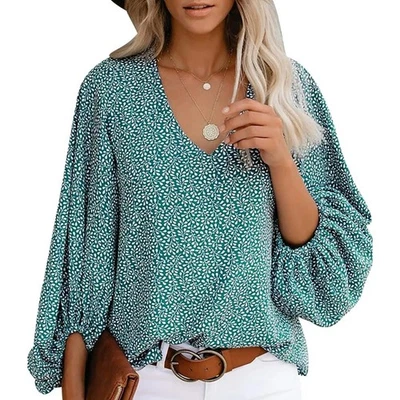 Simple Flavor Women's Leaves Bishop-Sleeve V-Neck Dolman Top Size 2XL Multi NWT - Image 1 of 4