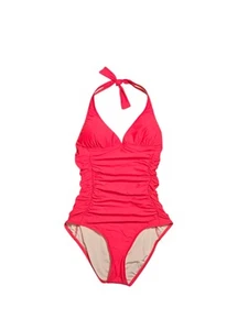 J. Crew B6757 Pinkish Red Ruched Halter Top One Piece Women's Swimsuit Size 8 - Picture 1 of 13