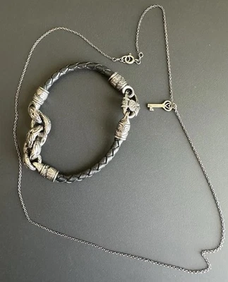 Scott Kay Sterling Silver Leather bracelet w adorable unbranded key necklace - Image 1 of 4