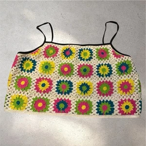 Camiseta sin mangas corta Wild Fable para mujer talla XL abuela cuadrados tejida frontal floral crochet - Imagen 1 de 10
