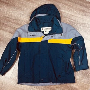 Columbia Kids Sz 8 Jacket Zip Hood Bugaboo Outdoors Navy Gray Yellow Sportswear - Picture 1 of 11