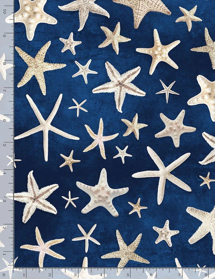 Nautical Fabric | Starfish Toss on Blue | Timeless Treasures YARD - Image 1 of 1