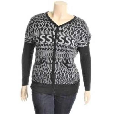 MATERIAL GIRL Mujer Negro Gris Estampado Geométrico Cárdigan Suéter XL LAVABLE NUEVO CON ETIQUETAS Foto 1 de 3