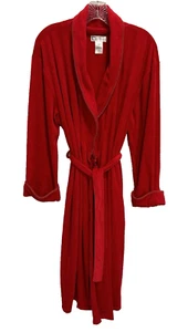 Red Fleece Long Robe Women's Bathrobe Size L Belted Classic Elenents - Picture 1 of 7