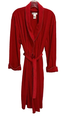 Red Fleece Long Robe Women's Bathrobe Size L Belted Classic Elenents - Image 1 of 4