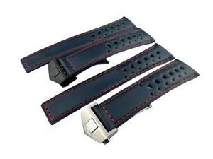 Correa deportiva de cuero genuino azul marino/rojo de 22 mm para reloj Tag Heuer cierre de hebilla - Imagen 1 de 12