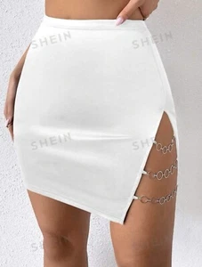 SHEIN Allurite Side Slit Chain Linked Bodycon Skirt - Picture 1 of 3